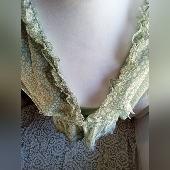 Source Unknown Light Sage Green Ruffle Midi Dress - Picture 6 of 8